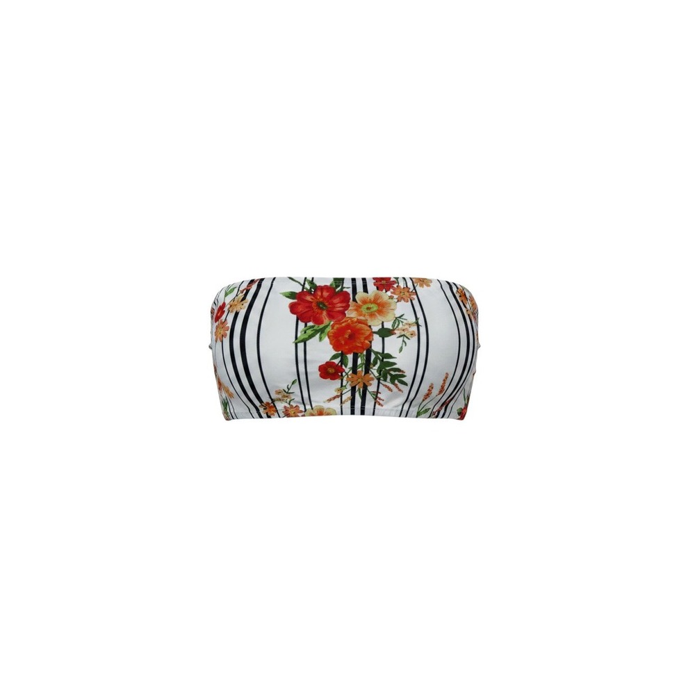 Polly & Esther Tube Top Womens Large White NWT Floral Striped Strapless Rue21